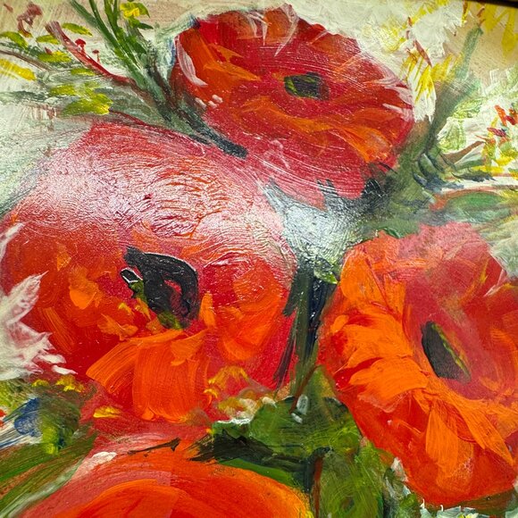 VTG Framed Original Oil Painting on Board Poppies Flowers Signed NOVA 13 x 11 in - Picture 7 of 9